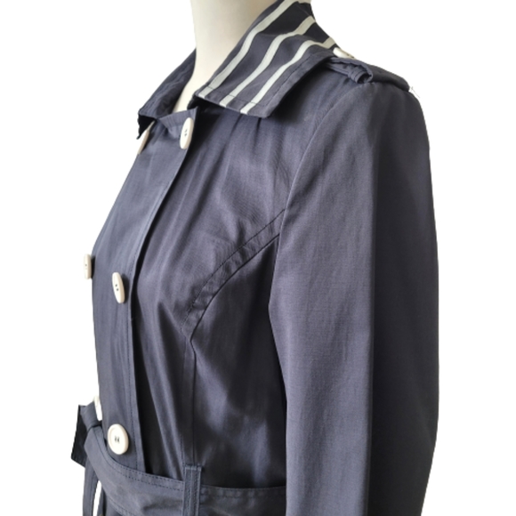 NWOT Women's Pelle Studio Contrast-Trim Belted Trench Coat, sz M - Picture 4 of 15